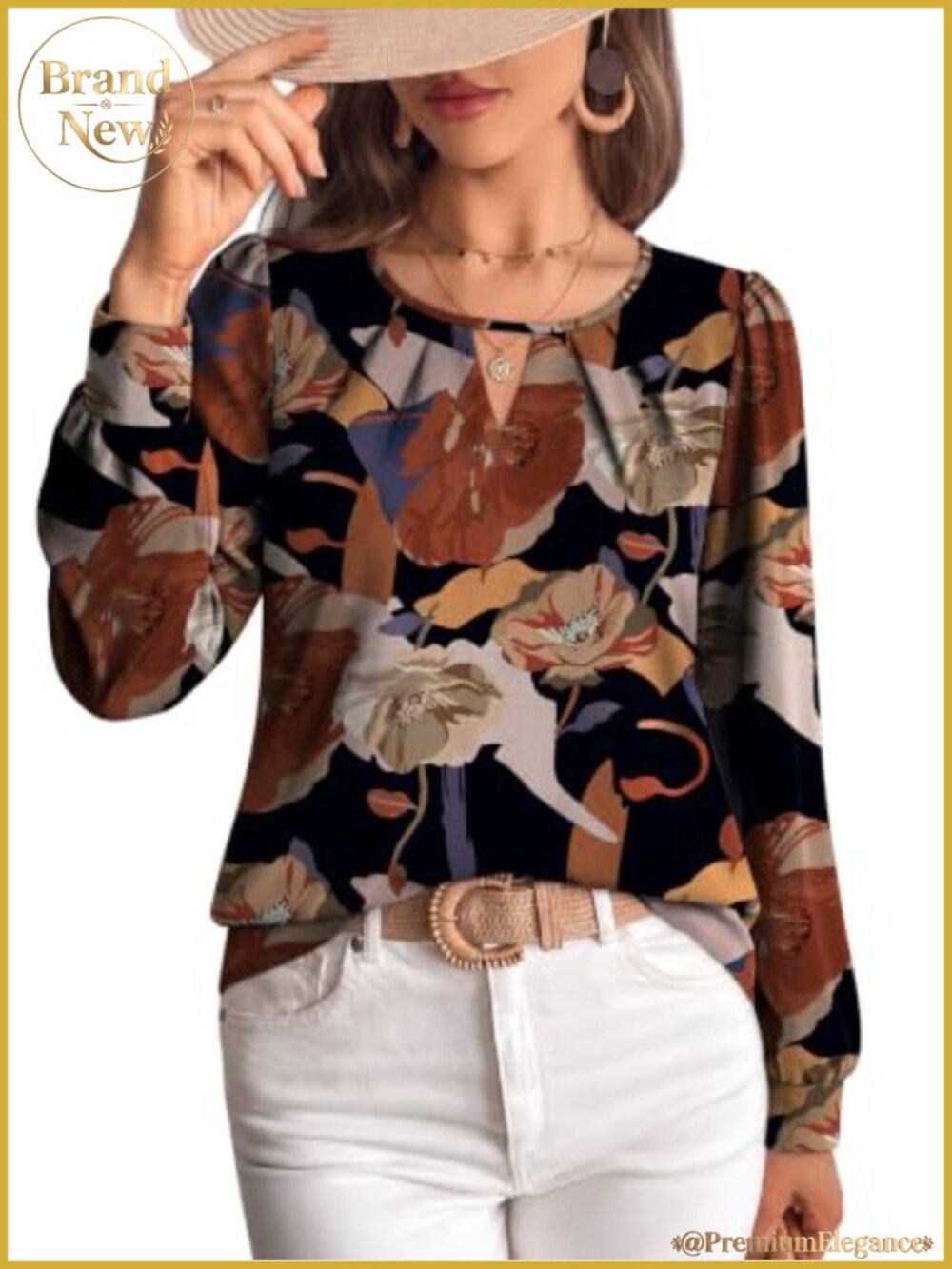 Dressy Casual Long Sleeve Blouse with Keyhole Neckline